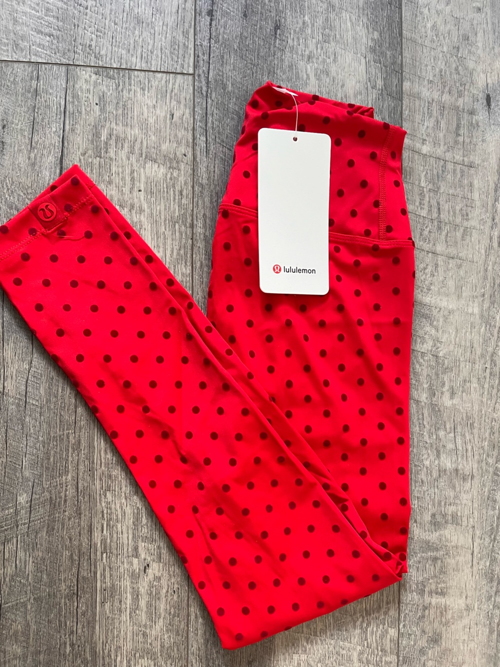 lululemon athletica Kids Bright Red Leggings with Black Polka Dots